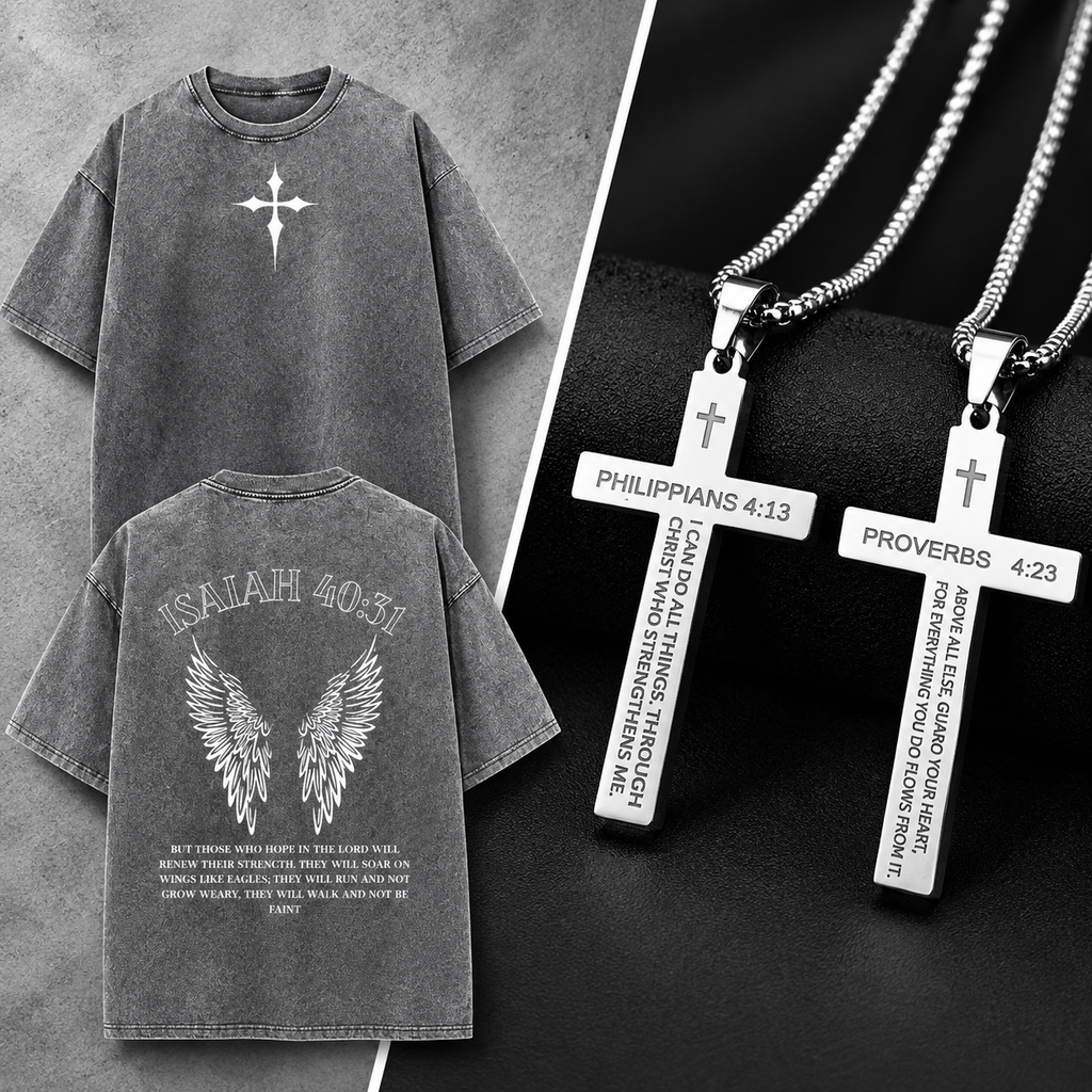 Haven "Anchor Cross" Chain + "Isaiah 40:31" Tee Bundel