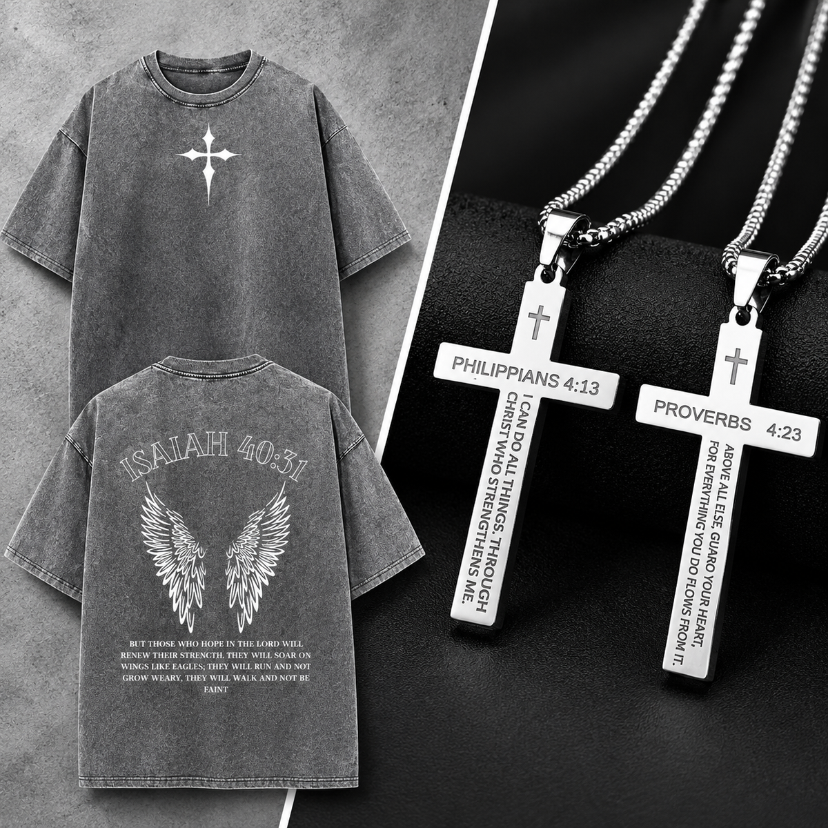 Haven "Anchor Cross" Chain + "Isaiah 40:31" Tee Bundel